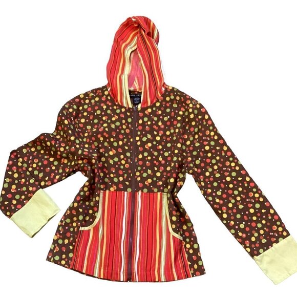 VTG Anne Carson Silk Hooded Full Zip Jacket Top Mixed Print Sz S #36Q - Picture 6 of 8